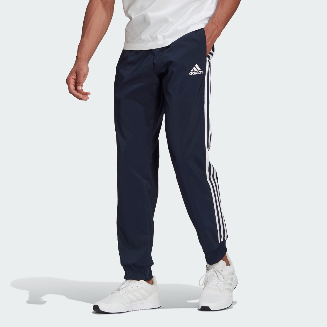 Синие брюки Adidas Aeroready Essentials Tapered Cuff Woven с карманами