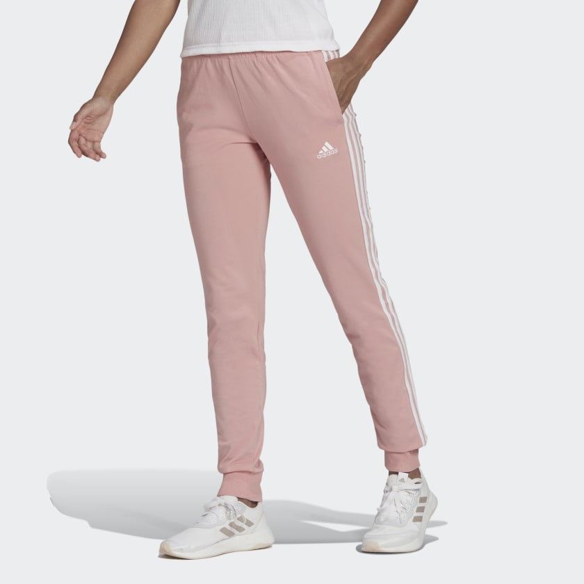 Розовые хлопковые брюки Adidas Essentials Single Jersey 3-Stripes