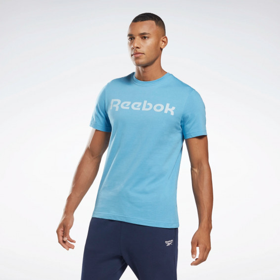 Футболка голубая Reebok Graphic Series Linear Logo Tee для тренировок