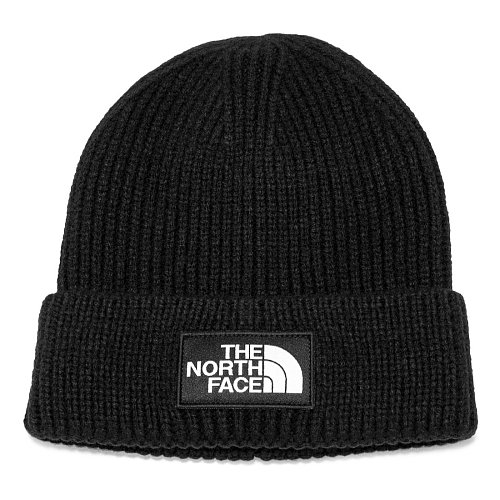 Черная шапка The North Face Logo Box Cuffed Beanie с отворотом