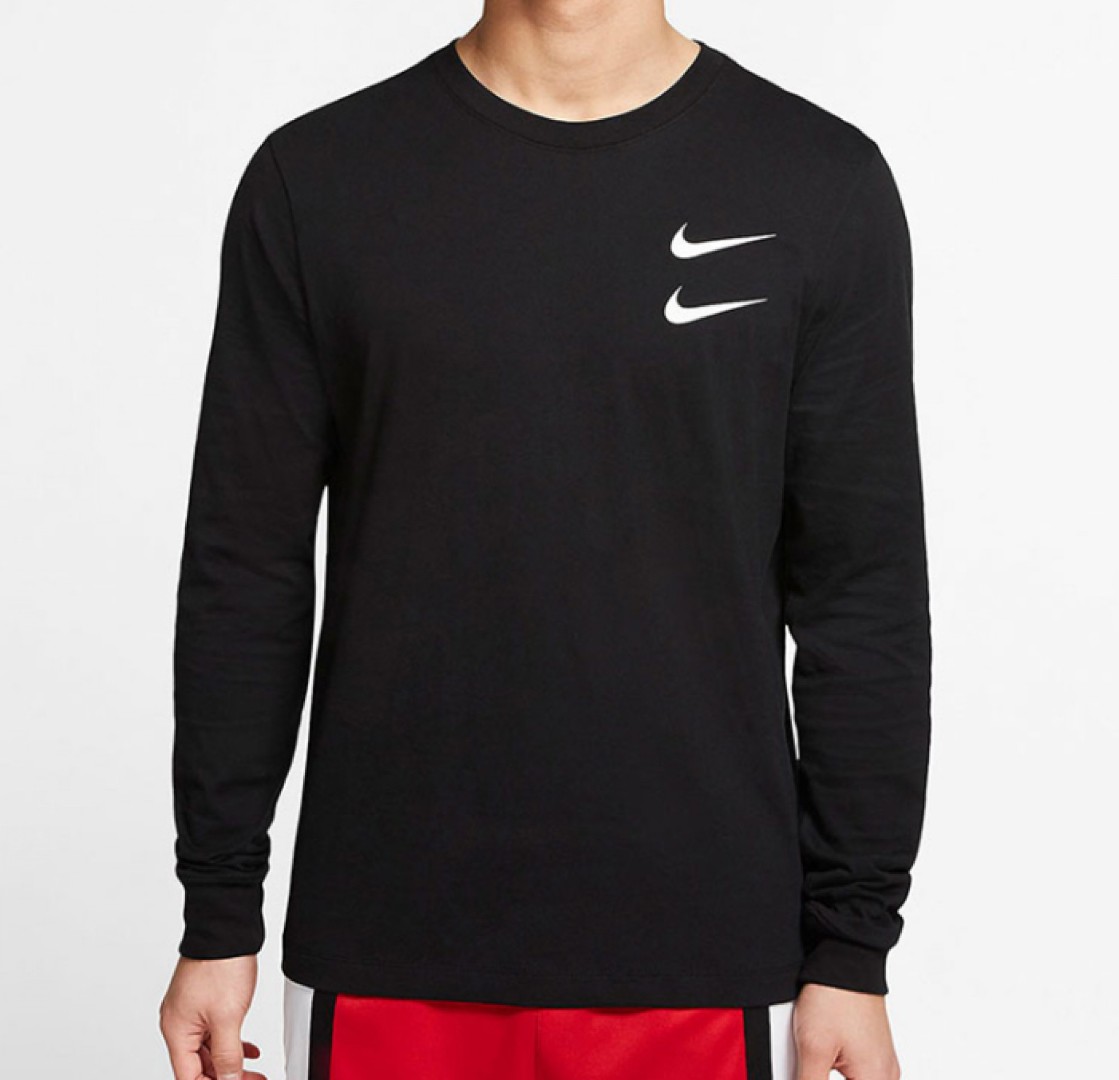 Черный хлопковый лонгслив Nike Double Swoosh Ls Shirt